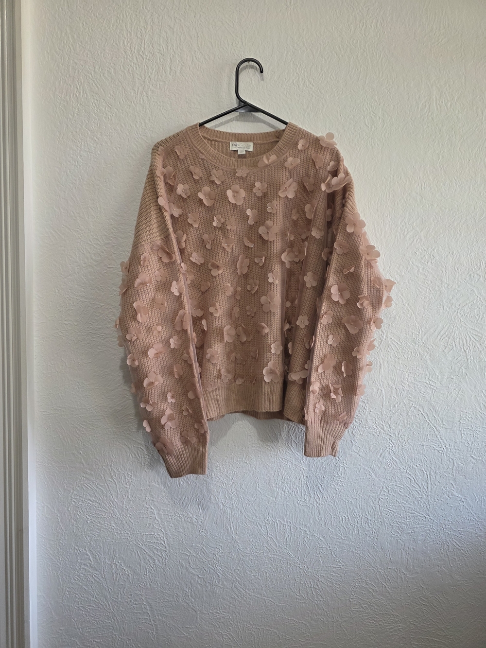 Fairycore Cato Blush Pink 3D Floral Appliques Crewneck Sweater